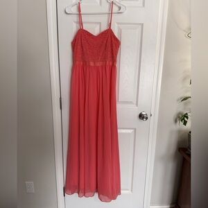 Dress Tells Women's Coral Lace Strappy Maxi Dress Sweetheart Neck Size S